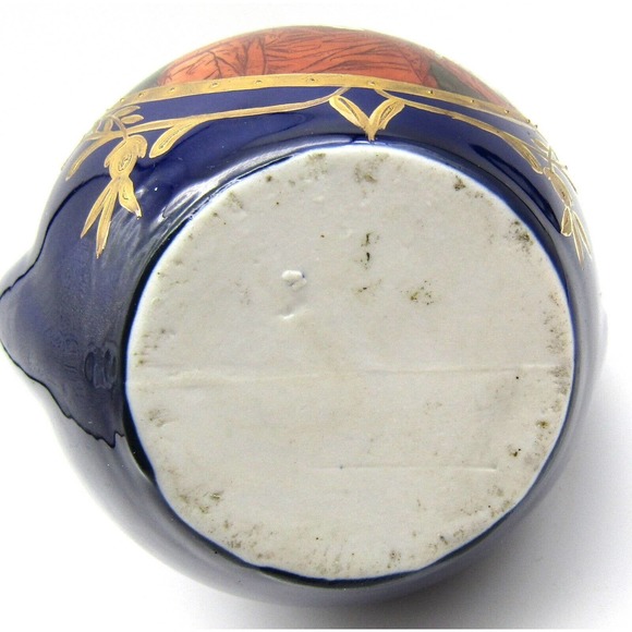 Portrait Vase Porcelain Male Card Player Cobalt Gold Gilt Continental Antique - Picture 6 of 6